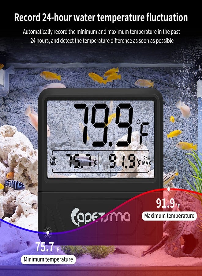 capetsma Aquarium Thermometer Digital Fish Tank Thermometer Large LCD Screen Records High & Low Water Temperature in 24 hrs - Image 2
